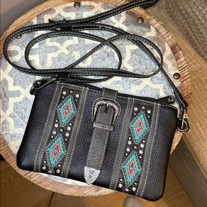Montana West Black Small Crossbody Bag with Geometric Trim Buckle Snap closure